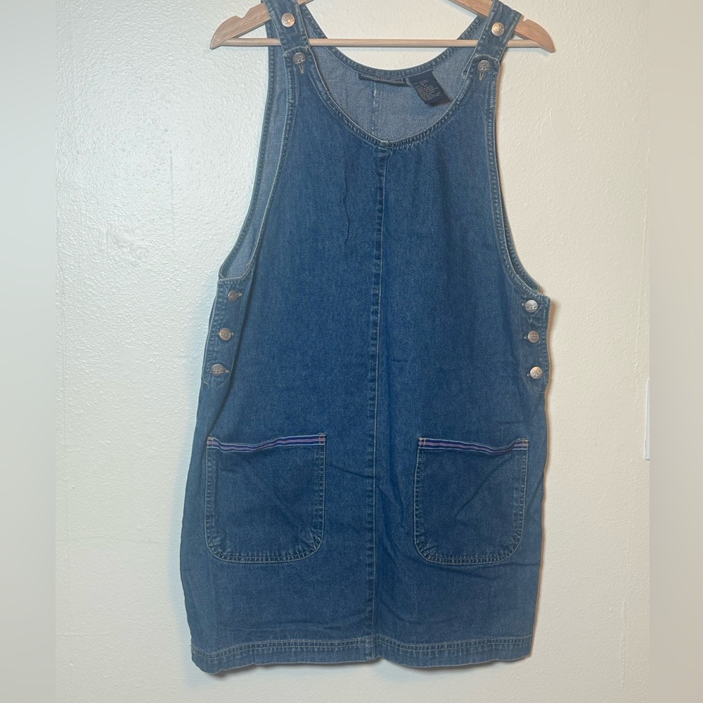 Route 66 Denim Jean dress Y2K with ribbon accents on pockets‎ 1990’s